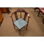 Edwardian stained beech and boxwood strung corner chair