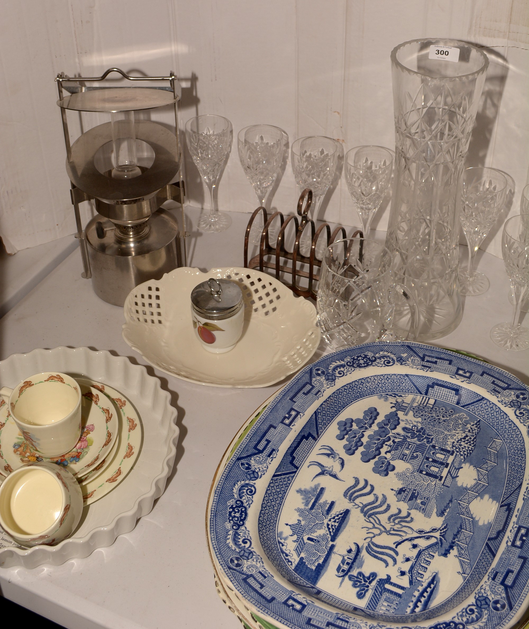 Mixed china and glass including Royal Doulton and Burleigh.