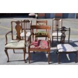 A group of six late 19th/early 20th Century chairs, comprising: a Regency satinwood dining chair,