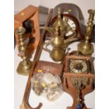 Mixed wooden and brass items