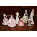 Figurines including Coalport, Royal Doulton and Nao