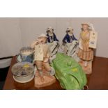 Mixed ceramics including Sadler, Staffordshire, and Prattware