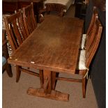 Early 20th Century oak refectory table and four chairs