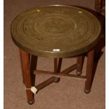 20th Century hardwood and brass Benares table