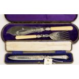 Silver bread knife and plate fish servers