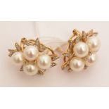 A pair of cultured pearl and diamond earrings