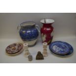 Wedgwood Fallow Deer plaque; Blue & white items, vases etc