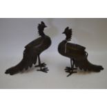 Pair of Japanese bronze and champleve Ho Ho bird censers.