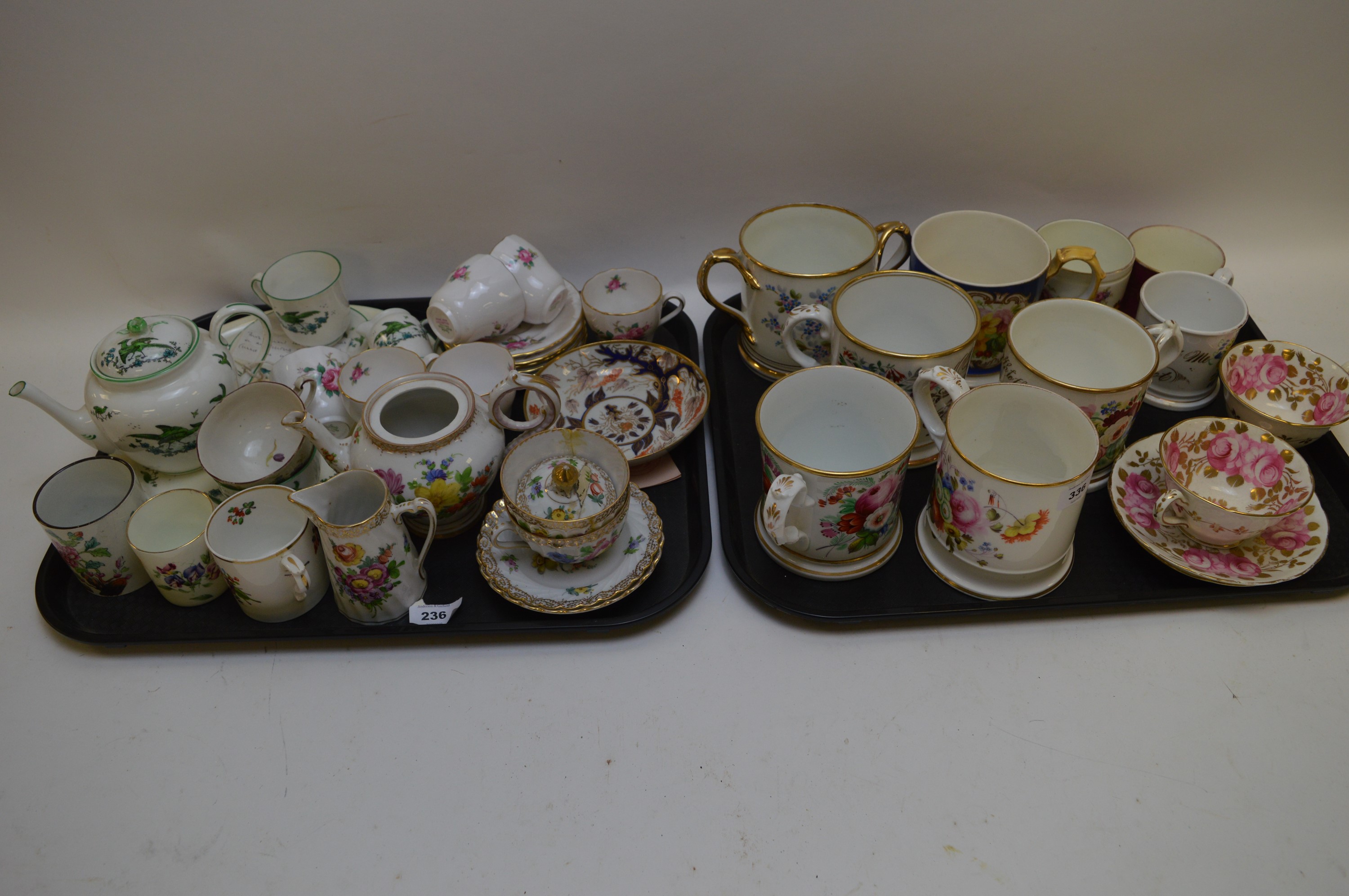 A collection of 19th Century ceramic mugs and other ceramic tea/coffee items.