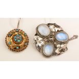 Turquoise and moonstone brooches