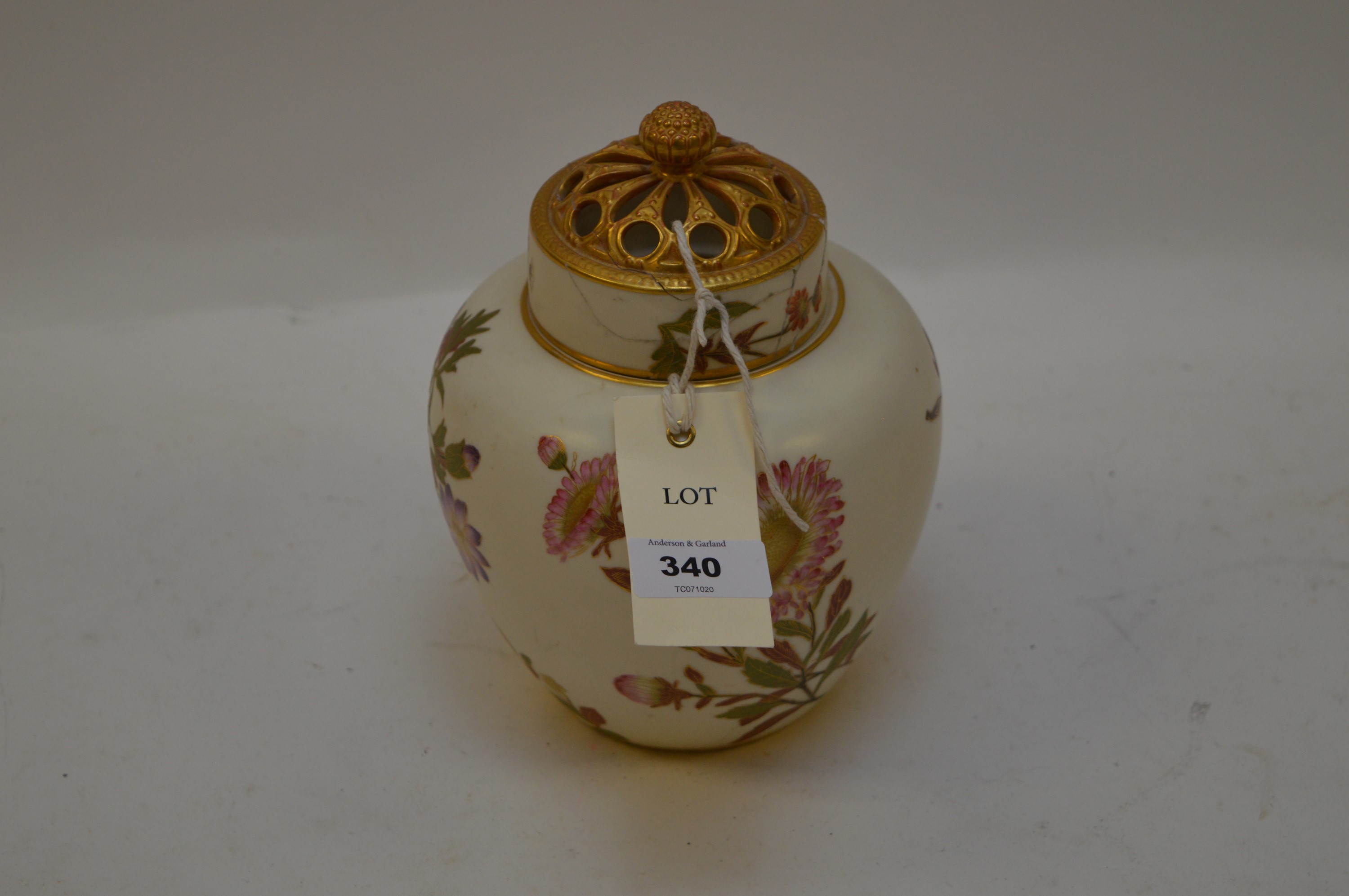 Royal Worcester blush Ivory ground pot pourri (damaged)