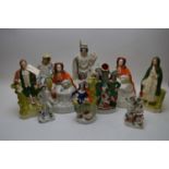 Staffordshire figures Little Red Riding Hood, Robbie Burns, Highland Mary and others.