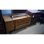 Mid Century dressing table; chest of four drawers; and headboard.