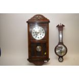 20th Century wall clock; and a barometer by Huger.