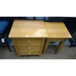 Modern pine bedside cabinet and low table