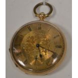 A yellow metal cased open faced pocket watch