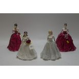 Coalport figurine 'Grand Finale'; and three Royal Worcester figurines.