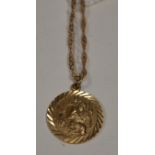 Gold St Christopher medal on chain