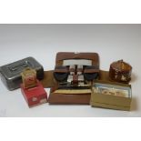 Gent's grooming kit in leather case, Swiss miniature carriage clock; etc.