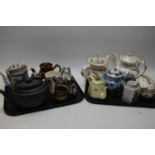 Two Victorian gilt enriched teapots; black basalt teapot; a Cantonese style wine jug; and other