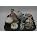 Nao and Nadal porcelain figurines; Lilliput Lane ornament; and other ornaments.