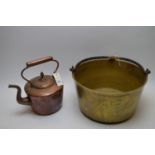 Victorian brass jam pan and kettle.