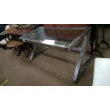 Contemporary aluminium and glass console table