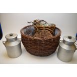 Pair of milk churns by Sona; and various other items.