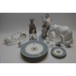 Nao and Royal Doulton ornaments; and Wedgwood Florentine pattern plates.