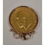 George V gold sovereign in pendant mount