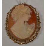 Carved shell cameo brooch