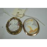 Two carved shell cameo brooches