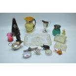 A small quantity of pottery and cut glass, including: cut glass dressing table tray, powder jar