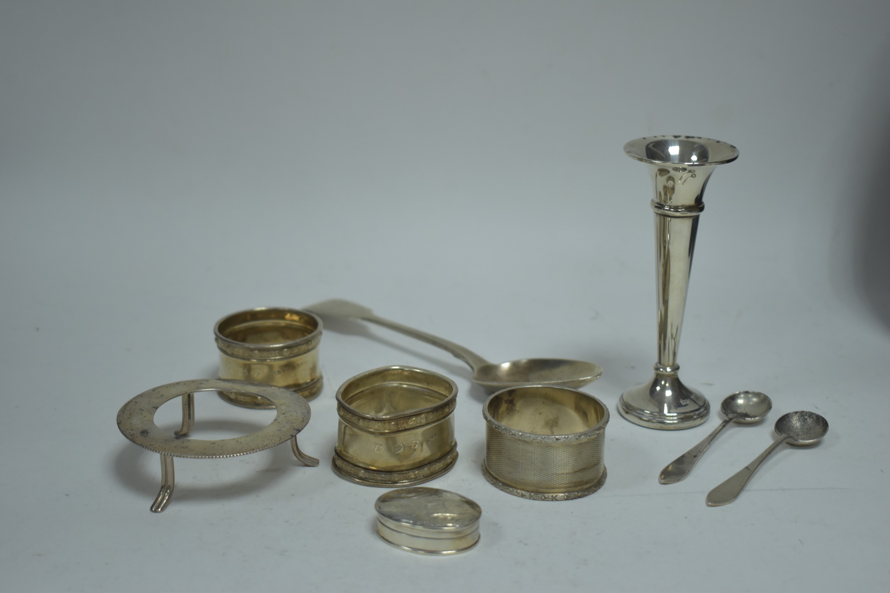 Silver napkin rings and other items