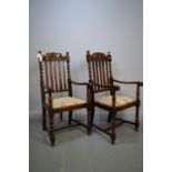 Pair of elbow chairs in the Jacobean style.
