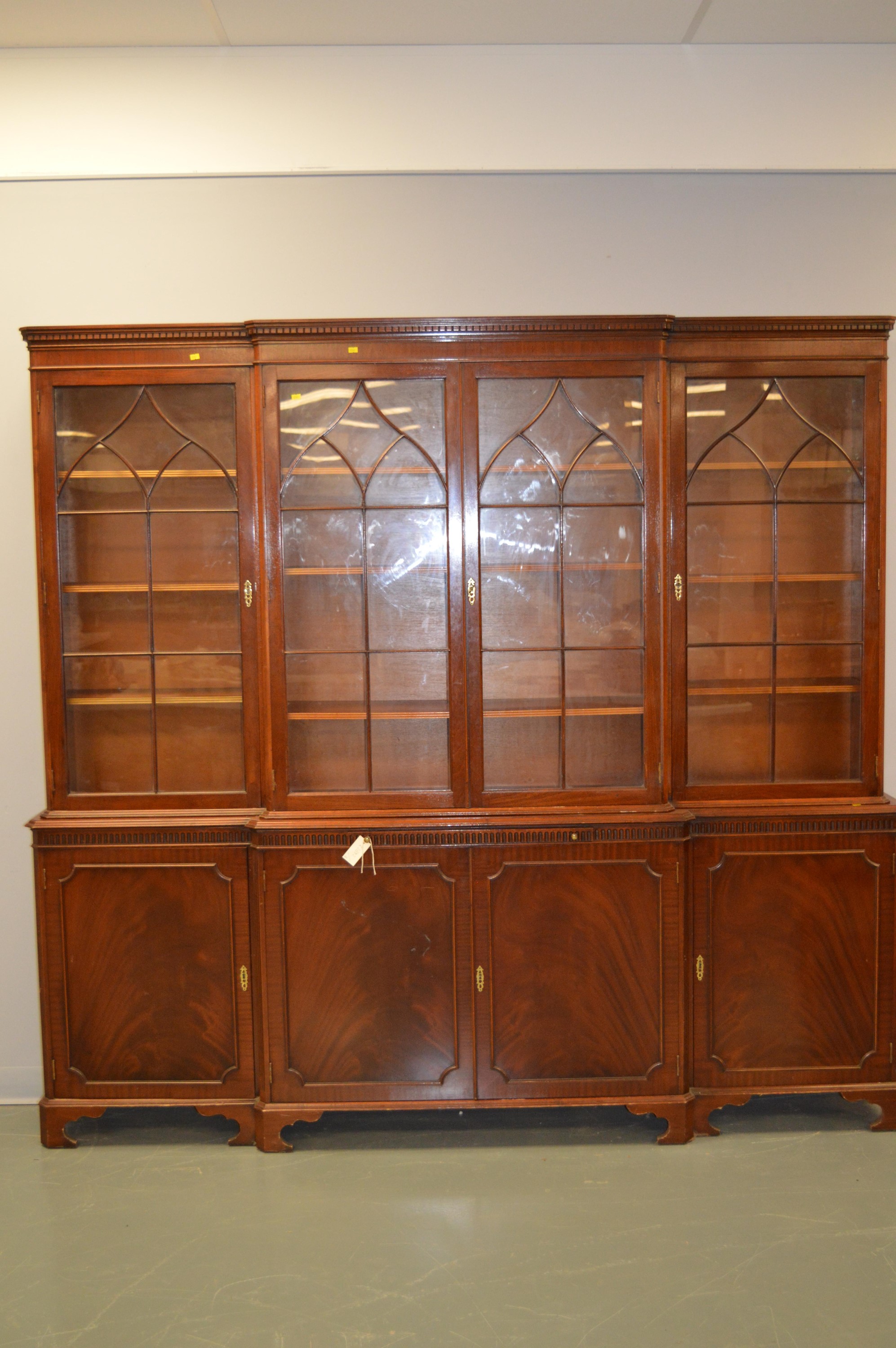 20th Century mahogany breakfront bookcase