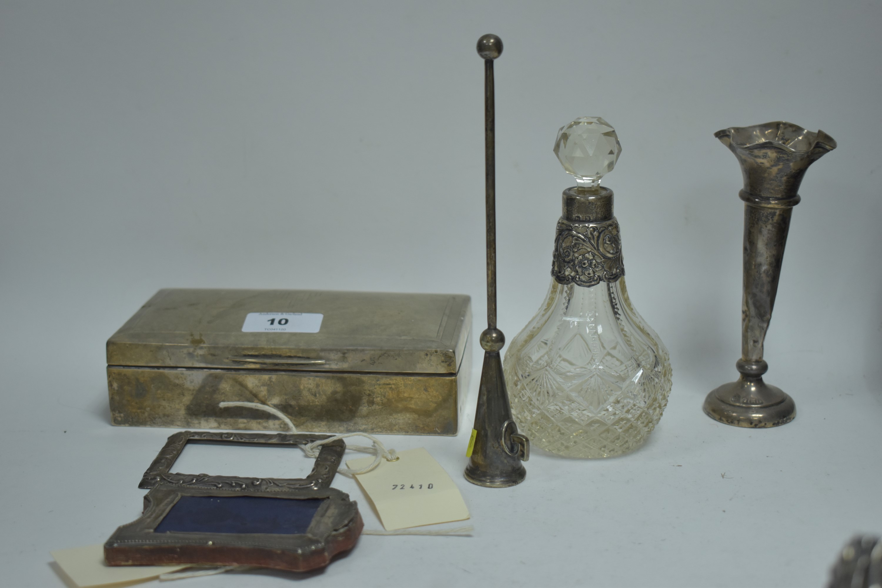 Silver items including cigarette box, and other items