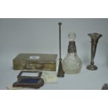 Silver items including cigarette box, and other items