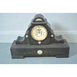 Late Victorian black slate mantel clock