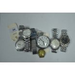 Assorted wristwatches and pocket watch, including Girard Perregaux and Seiko.
