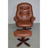 Anderssons - Red leather reclining chair and footstool