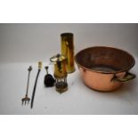 Patterson & Sons Ltd. miner's lamp; and other brass/copper items.