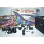 Five cameras, various. / Matchbox Powertrack Race & Chase and Robot Road Racer (2)