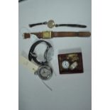 Three gold cased watches and others