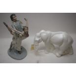 Nao figurine; and Royal Doulton elephant mother.