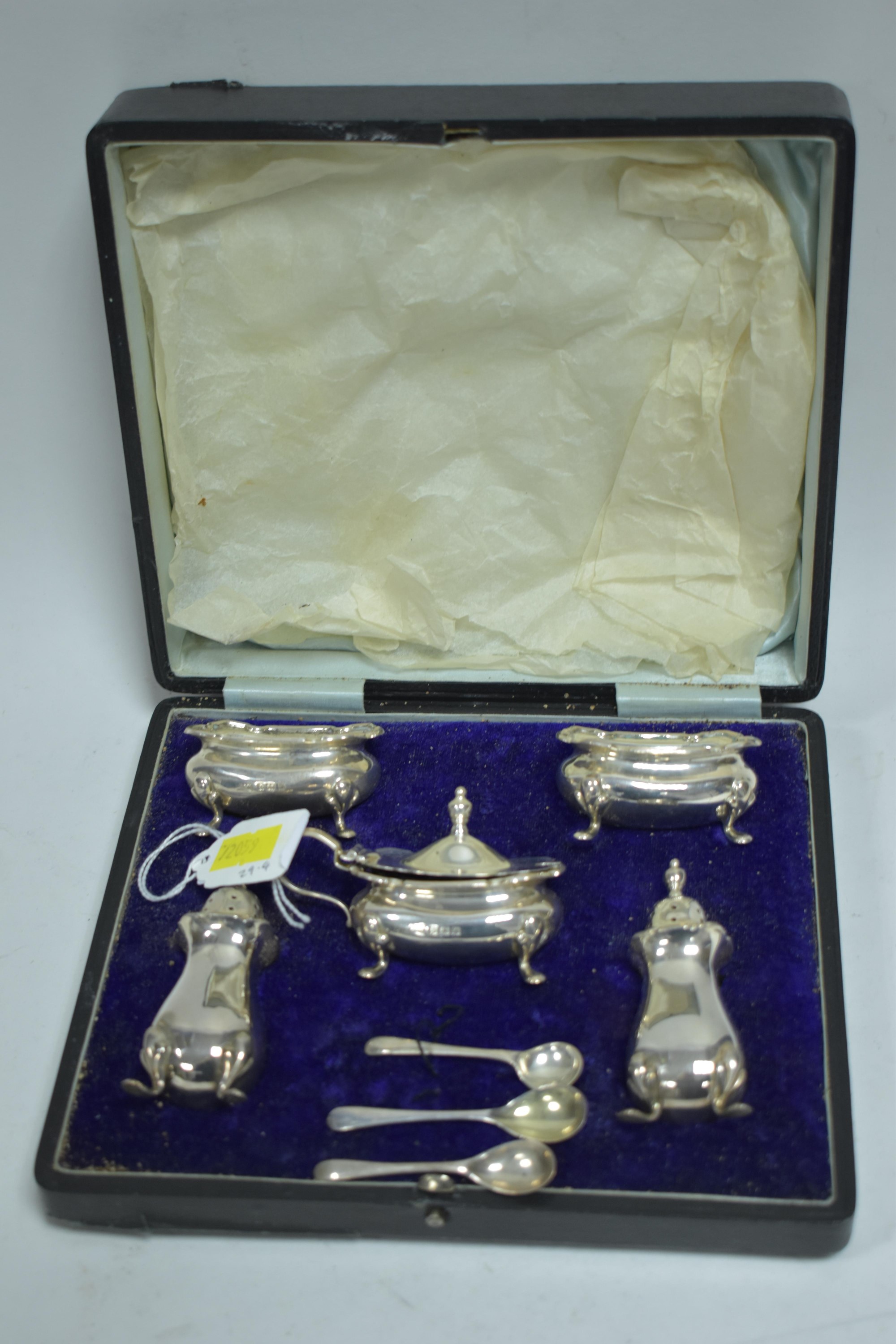 Five piece silver condiment set