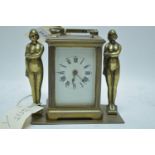 French brass carriage clock; and an Art Deco brass stand.