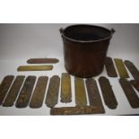 Arts & Crafts, Victorian and other brass fingerplates; and a brass coal bin.
