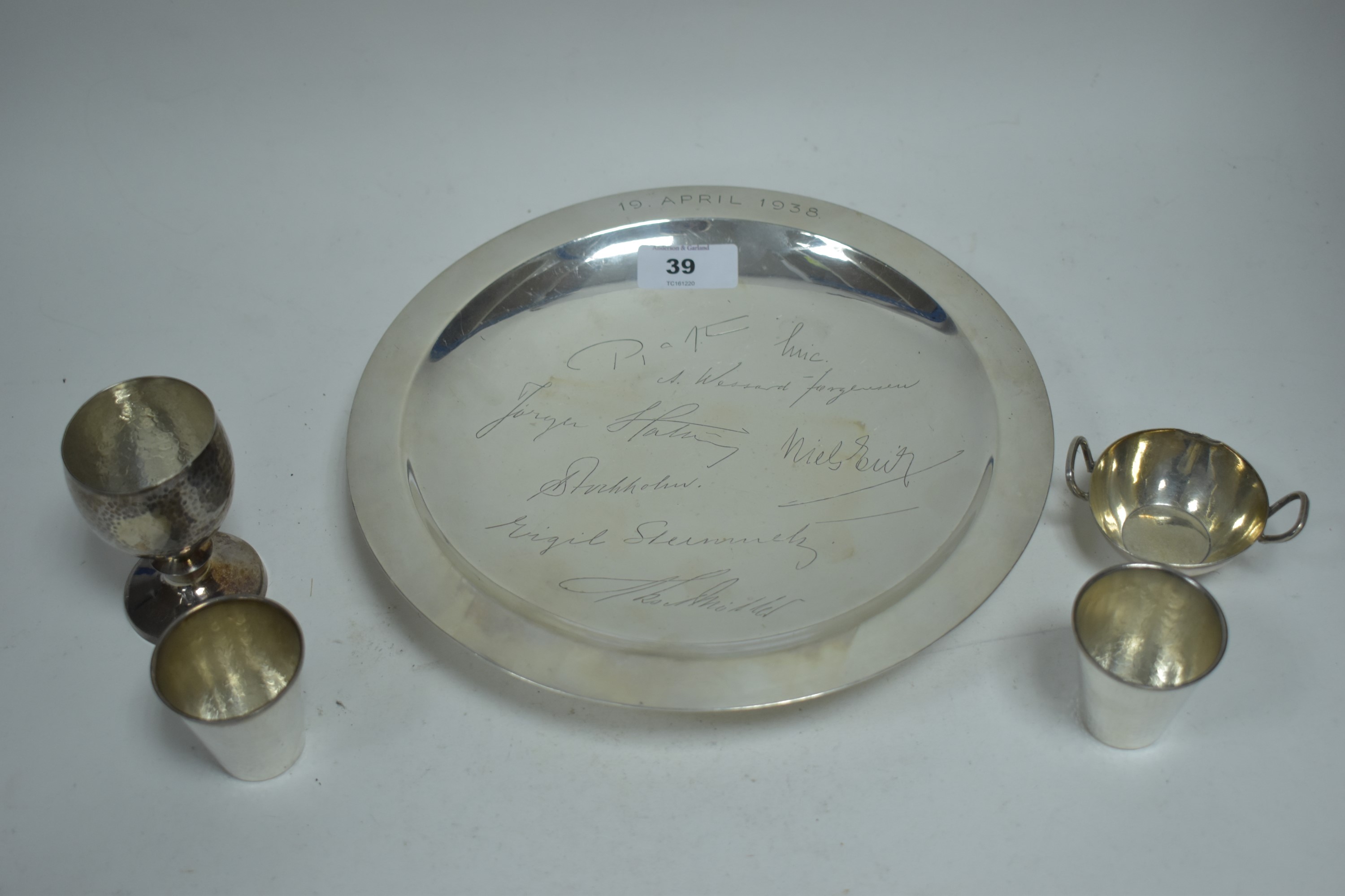 Silver dish and other items