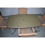 20th Century zinc garden table and four rattan chairs